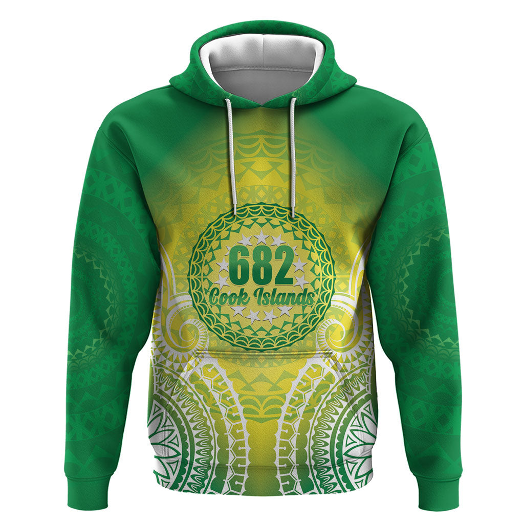 Cook Islands 682 Hoodie Kuki 'Airani Area Code Proud LT14 Pullover Hoodie Green - Polynesian Pride