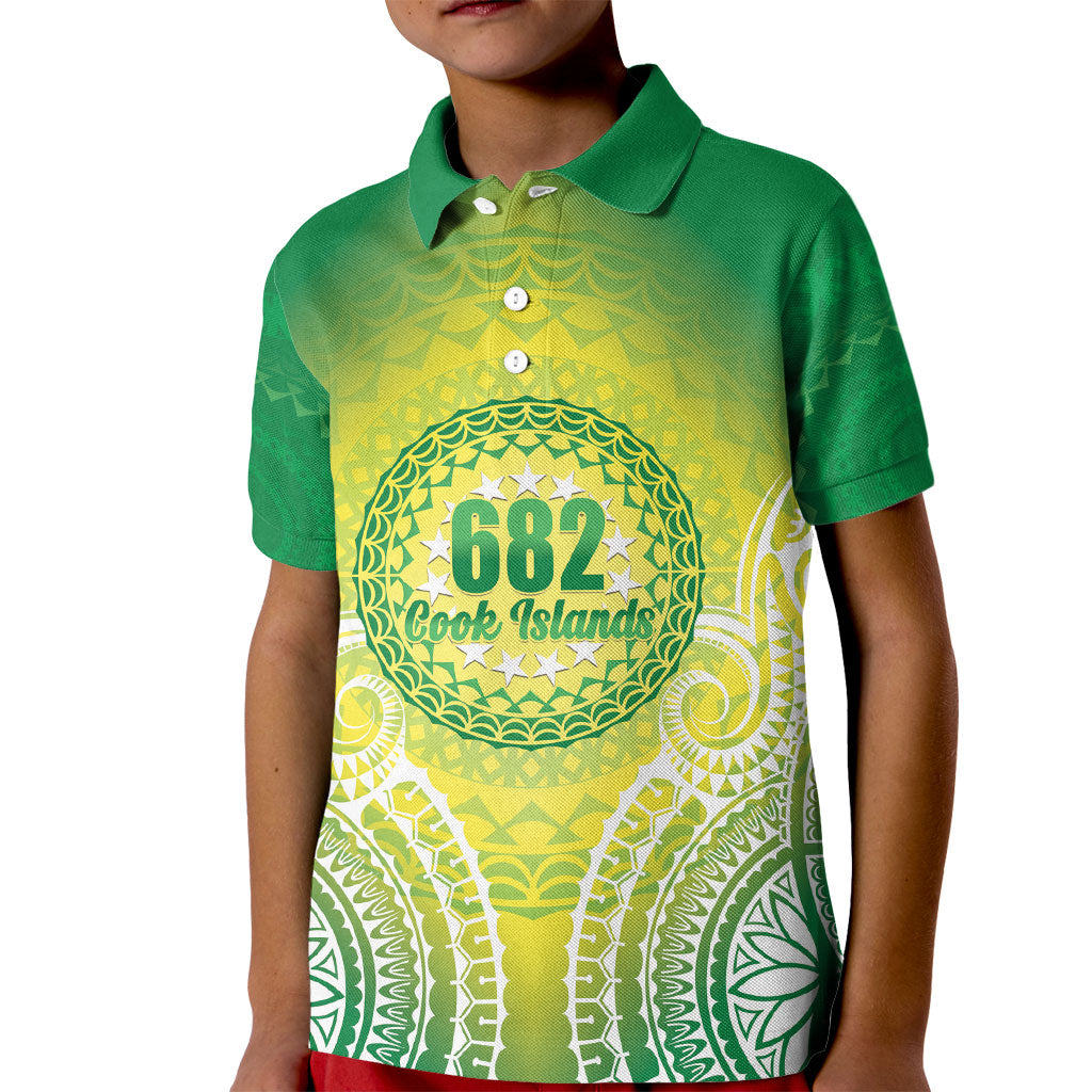 Cook Islands 682 Kid Polo Shirt Kuki 'Airani Area Code Proud LT14 Kid Green - Polynesian Pride
