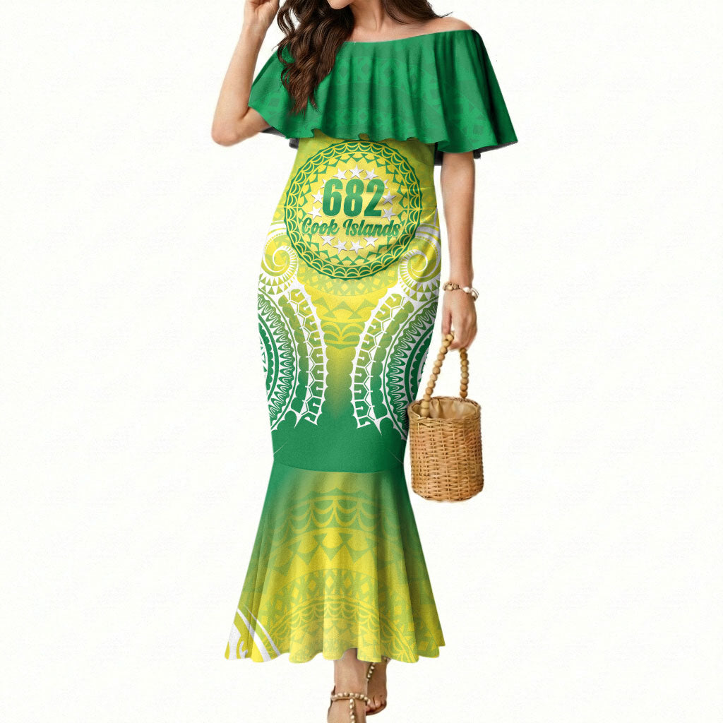 Cook Islands 682 Mermaid Dress Kuki 'Airani Area Code Proud LT14 Women Green - Polynesian Pride