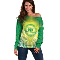 Cook Islands 682 Off Shoulder Sweater Kuki 'Airani Area Code Proud LT14 Women Green - Polynesian Pride
