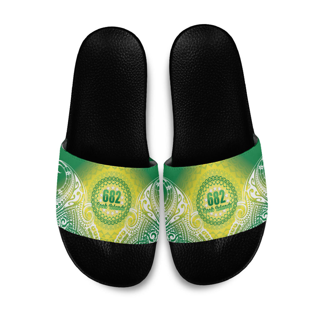 Cook Islands 682 Slide Sandals Kuki 'Airani Area Code Proud LT14 Green - Polynesian Pride
