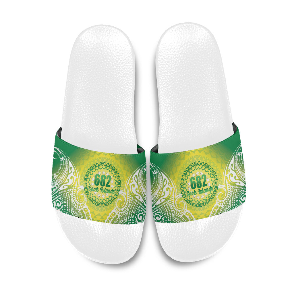 Cook Islands 682 Slide Sandals Kuki 'Airani Area Code Proud LT14 Green - Polynesian Pride