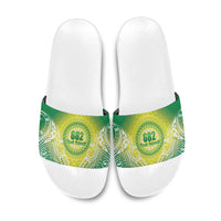Cook Islands 682 Slide Sandals Kuki 'Airani Area Code Proud LT14 Green - Polynesian Pride