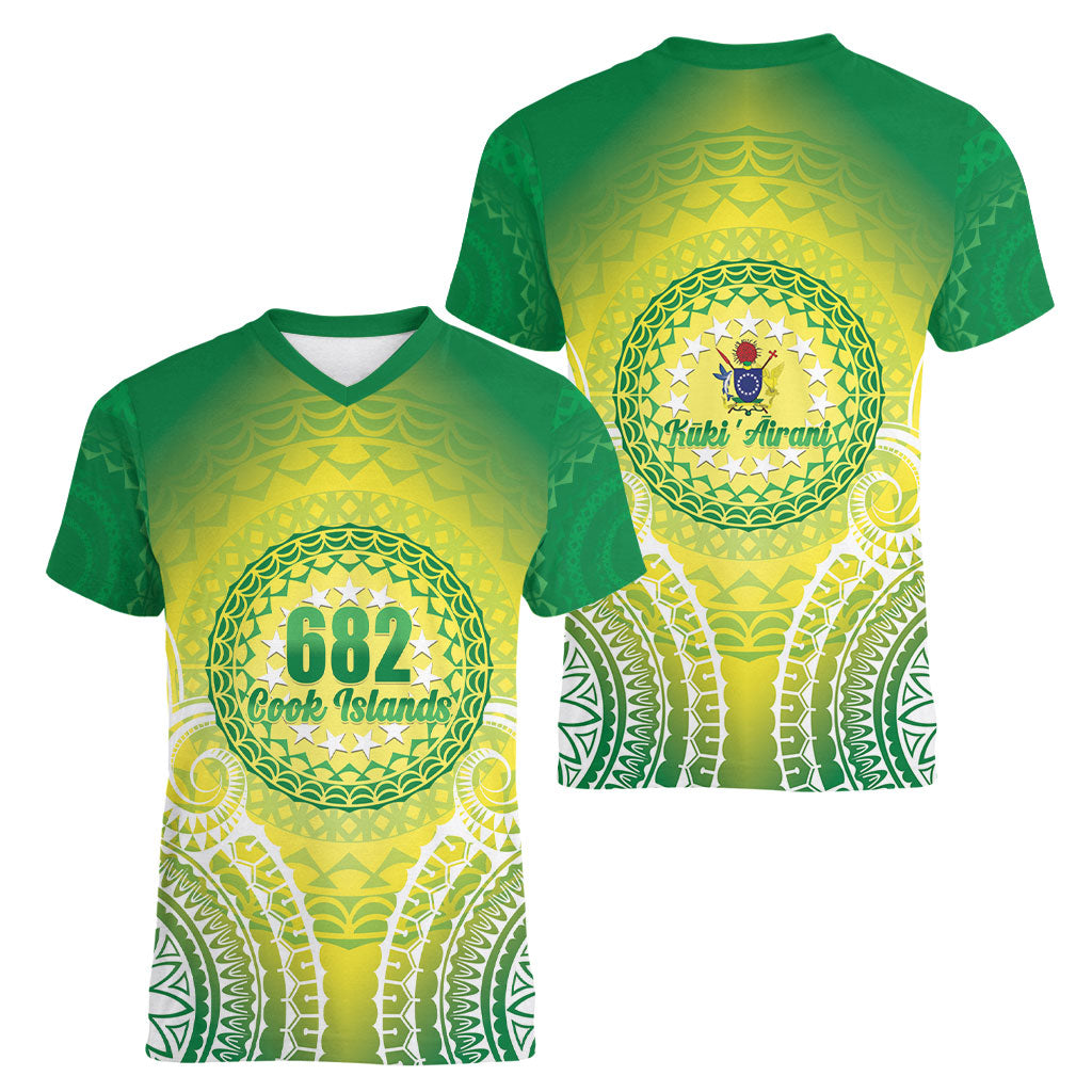 Cook Islands 682 Women V-Neck T-Shirt Kuki 'Airani Area Code Proud LT14 - Polynesian Pride