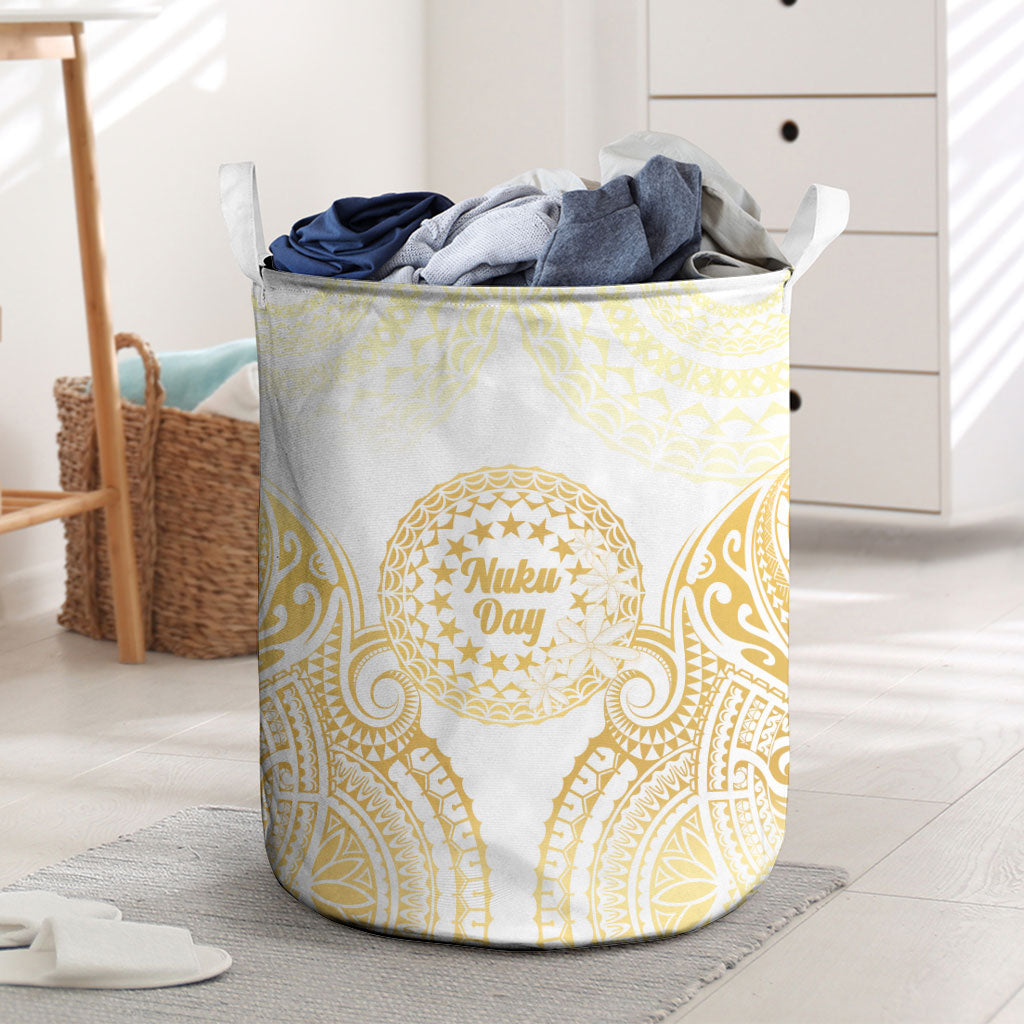 Cook Islands Gospel Day Laundry Basket Happy Nuku Day Tiare Maori Gold LT14 Gold - Polynesian Pride
