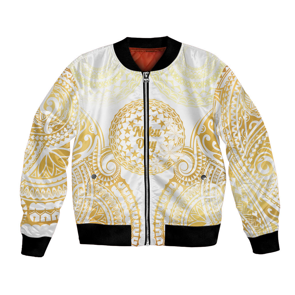 Cook Islands Gospel Day Bomber Jacket Happy Nuku Day Tiare Maori Gold LT14 Unisex Gold - Polynesian Pride