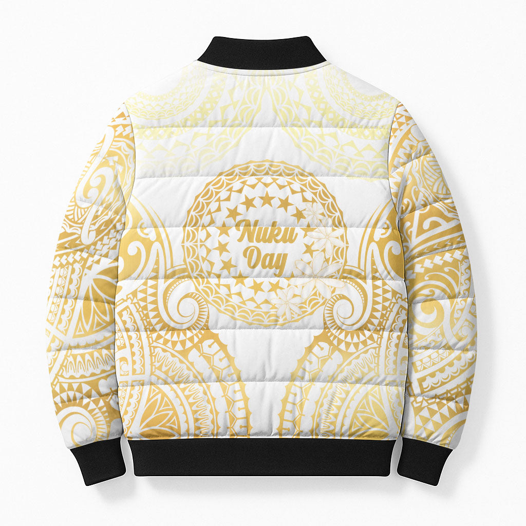 Cook Islands Gospel Day Bomber Puffer Jacket Happy Nuku Day Tiare Maori Gold LT14 - Polynesian Pride