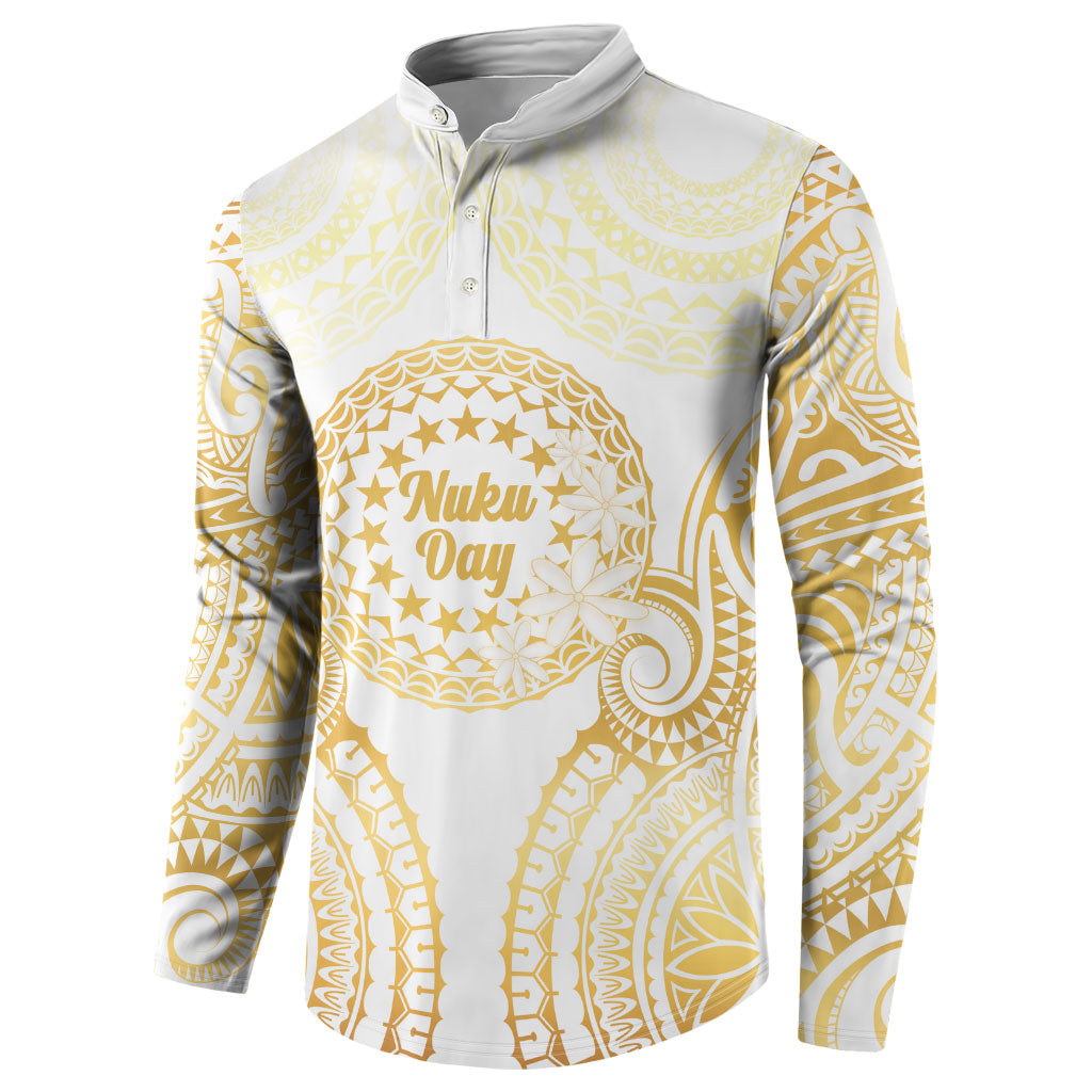 Cook Islands Gospel Day Button Sweatshirt Happy Nuku Day Tiare Maori Gold LT14 - Polynesian Pride