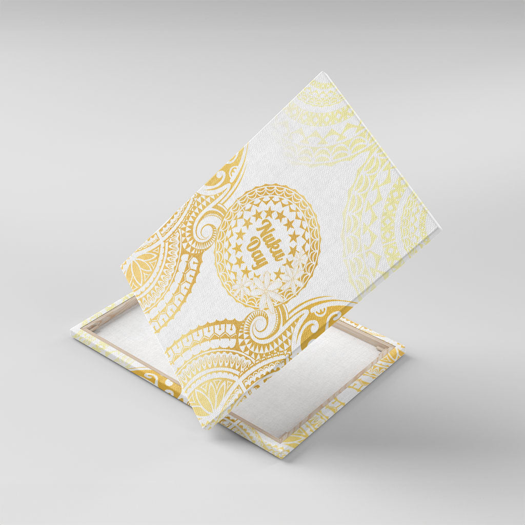 Cook Islands Gospel Day Canvas Wall Art Happy Nuku Day Tiare Maori Gold LT14 With Frame Gold - Polynesian Pride