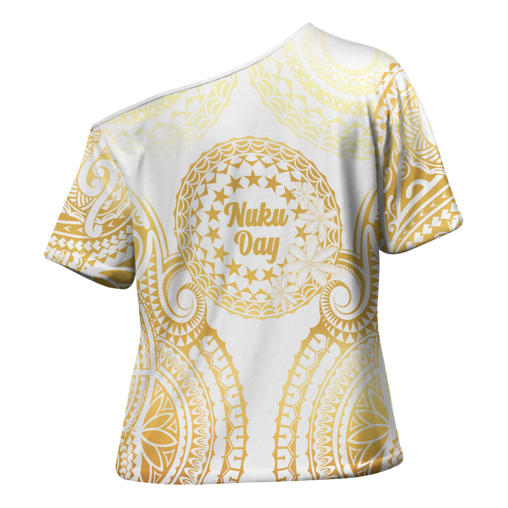 Cook Islands Gospel Day Cross Shoulder Shirt Happy Nuku Day Tiare Maori Gold LT14 - Polynesian Pride