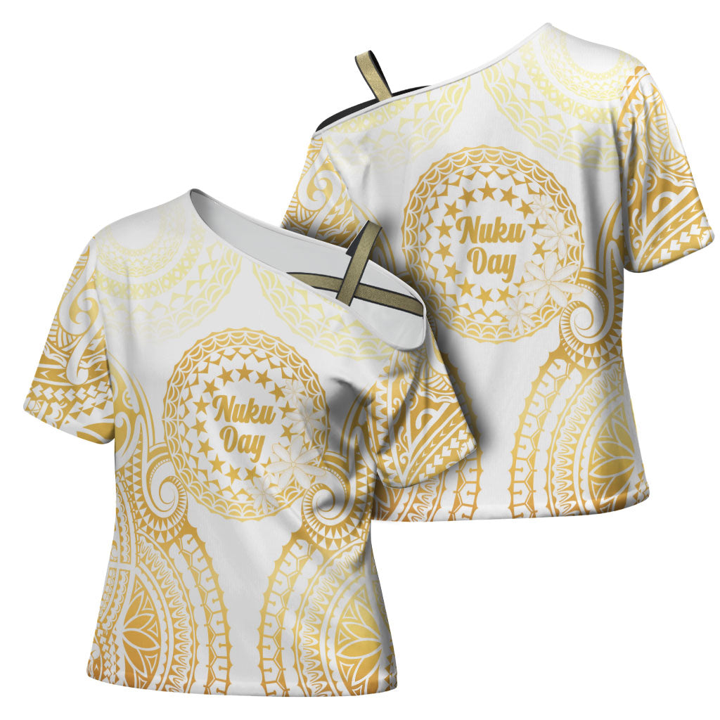 Cook Islands Gospel Day Cross Shoulder Shirt Happy Nuku Day Tiare Maori Gold LT14 - Polynesian Pride