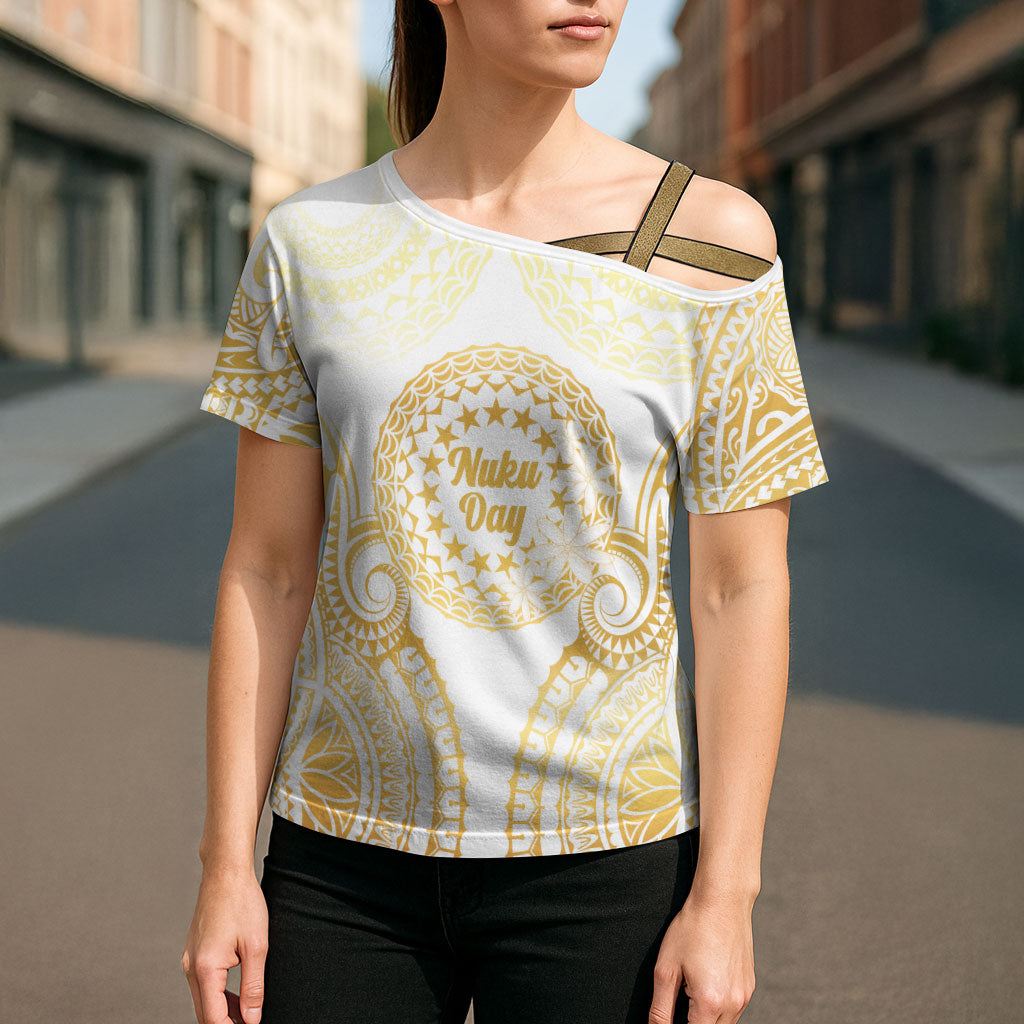Cook Islands Gospel Day Cross Shoulder Shirt Happy Nuku Day Tiare Maori Gold LT14 - Polynesian Pride