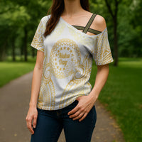 Cook Islands Gospel Day Cross Shoulder Shirt Happy Nuku Day Tiare Maori Gold LT14 - Polynesian Pride