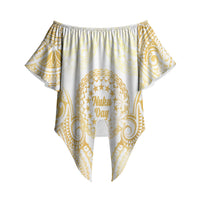 Cook Islands Gospel Day Off Shoulder Wrap Waist Top Happy Nuku Day Tiare Maori Gold LT14 - Polynesian Pride