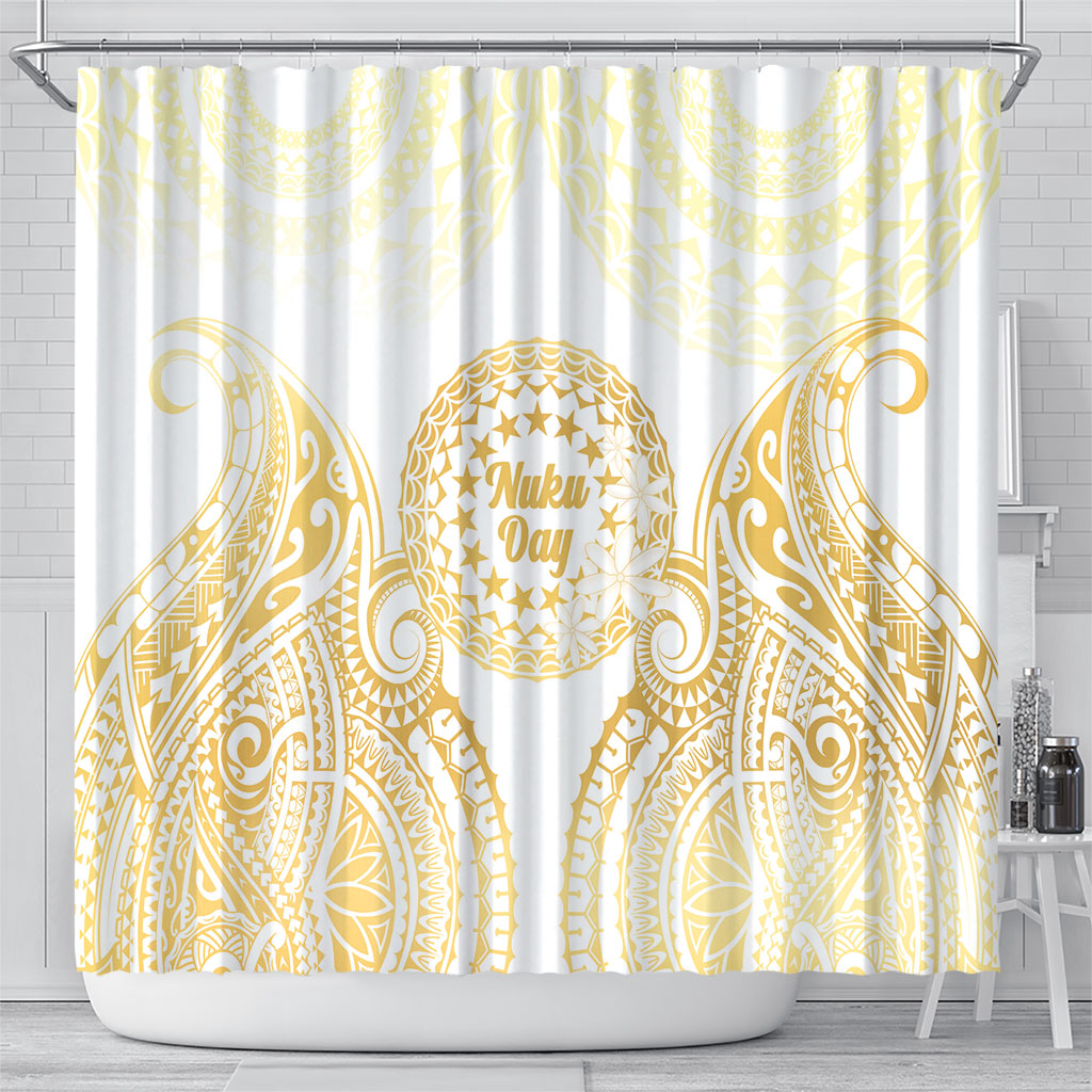 Cook Islands Gospel Day Shower Curtain Happy Nuku Day Tiare Maori Gold LT14 - Polynesian Pride