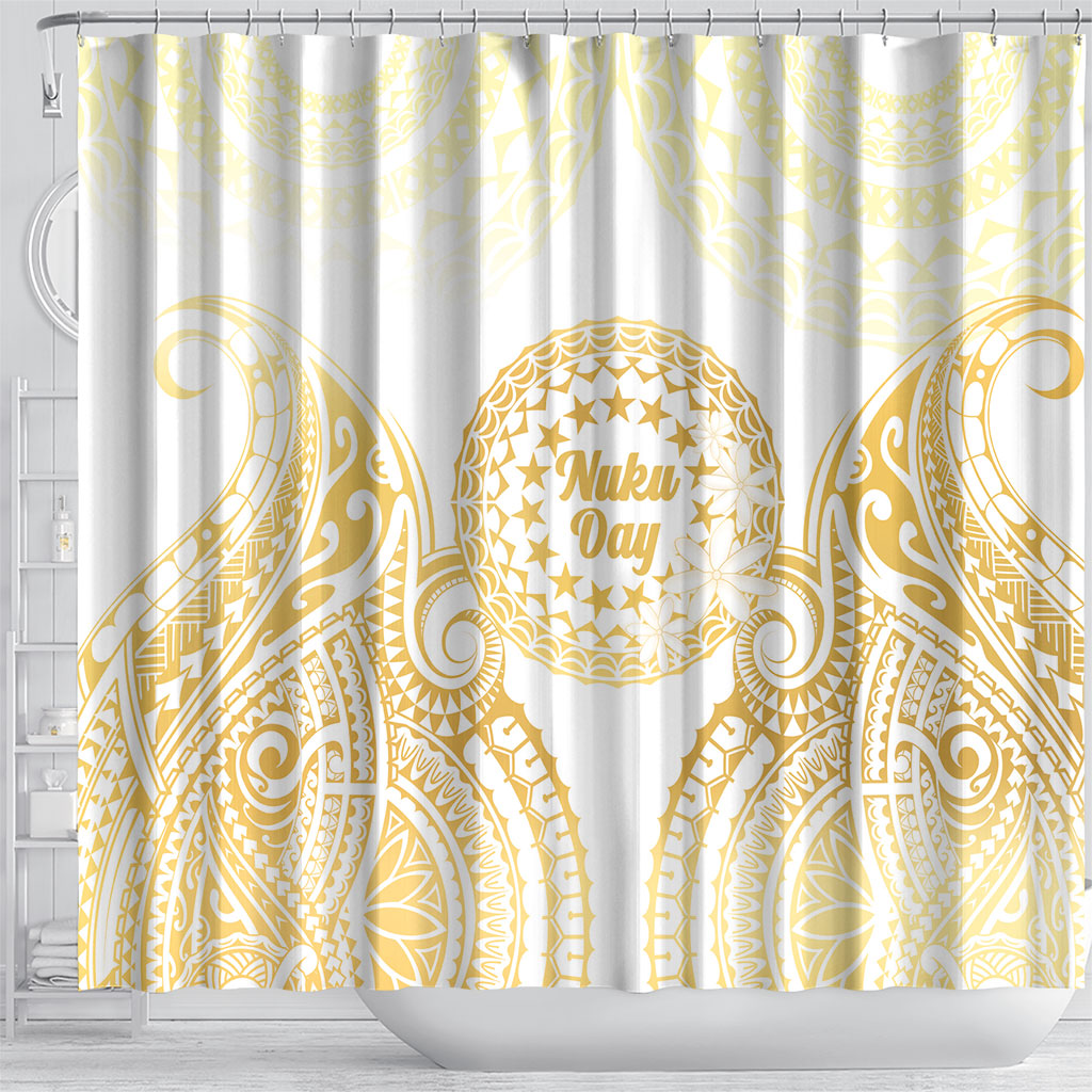 Cook Islands Gospel Day Shower Curtain Happy Nuku Day Tiare Maori Gold LT14 - Polynesian Pride