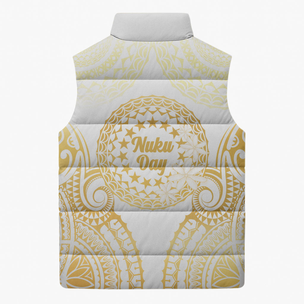 Cook Islands Gospel Day Sleeveless Puffer Jacket Happy Nuku Day Tiare Maori Gold LT14 - Polynesian Pride