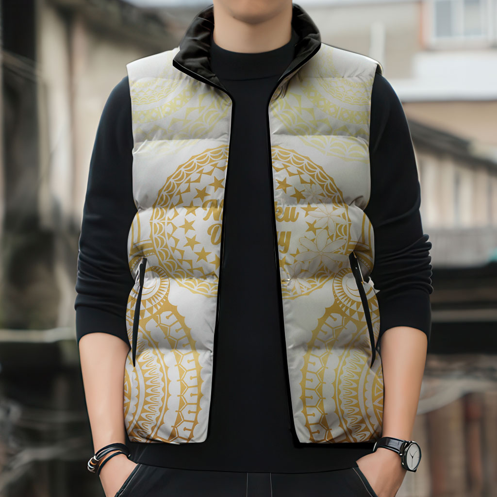 Cook Islands Gospel Day Sleeveless Puffer Jacket Happy Nuku Day Tiare Maori Gold LT14 - Polynesian Pride