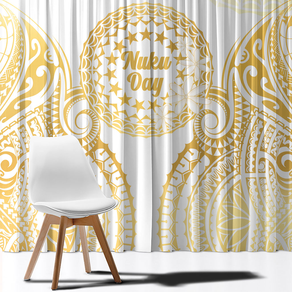 Cook Islands Gospel Day Window Curtain Happy Nuku Day Tiare Maori Gold LT14 - Polynesian Pride