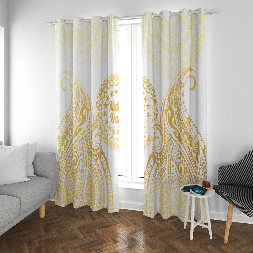 Cook Islands Gospel Day Window Curtain Happy Nuku Day Tiare Maori Gold LT14 With Grommets Gold - Polynesian Pride