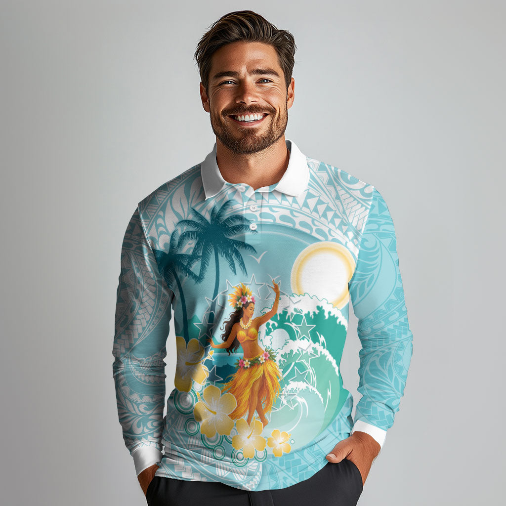 Ura Cook Islands Long Sleeve Polo Shirt Kuki 'Airani Traditional Dance Tropical Vibes LT14 - Polynesian Pride