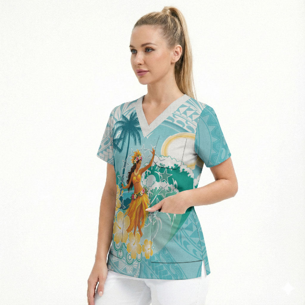 Ura Cook Islands Scrub Top Kuki 'Airani Traditional Dance Tropical Vibes LT14 - Polynesian Pride