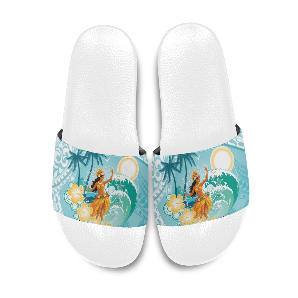 Ura Cook Islands Slide Sandals Kuki 'Airani Traditional Dance Tropical Vibes LT14 Cyan - Polynesian Pride