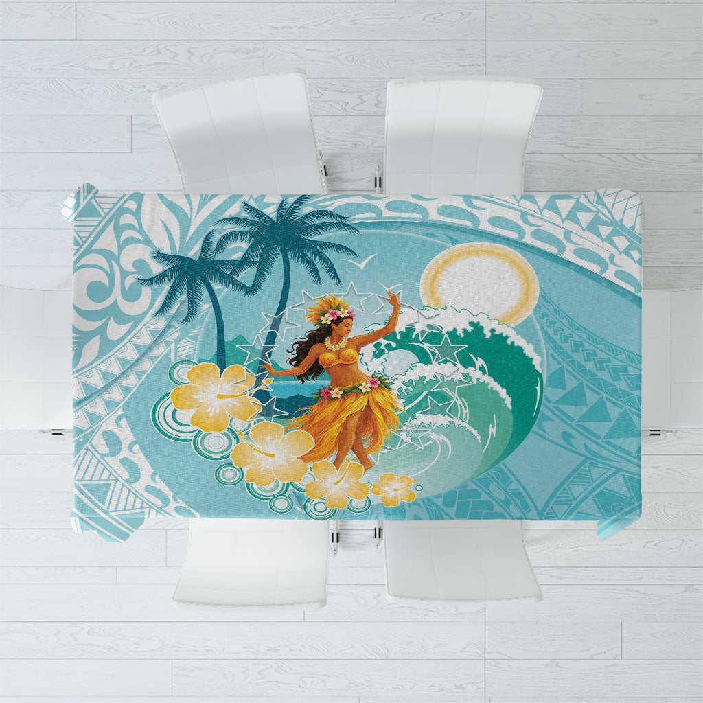 Ura Cook Islands Tablecloth Kuki 'Airani Traditional Dance Tropical Vibes LT14 Cyan - Polynesian Pride