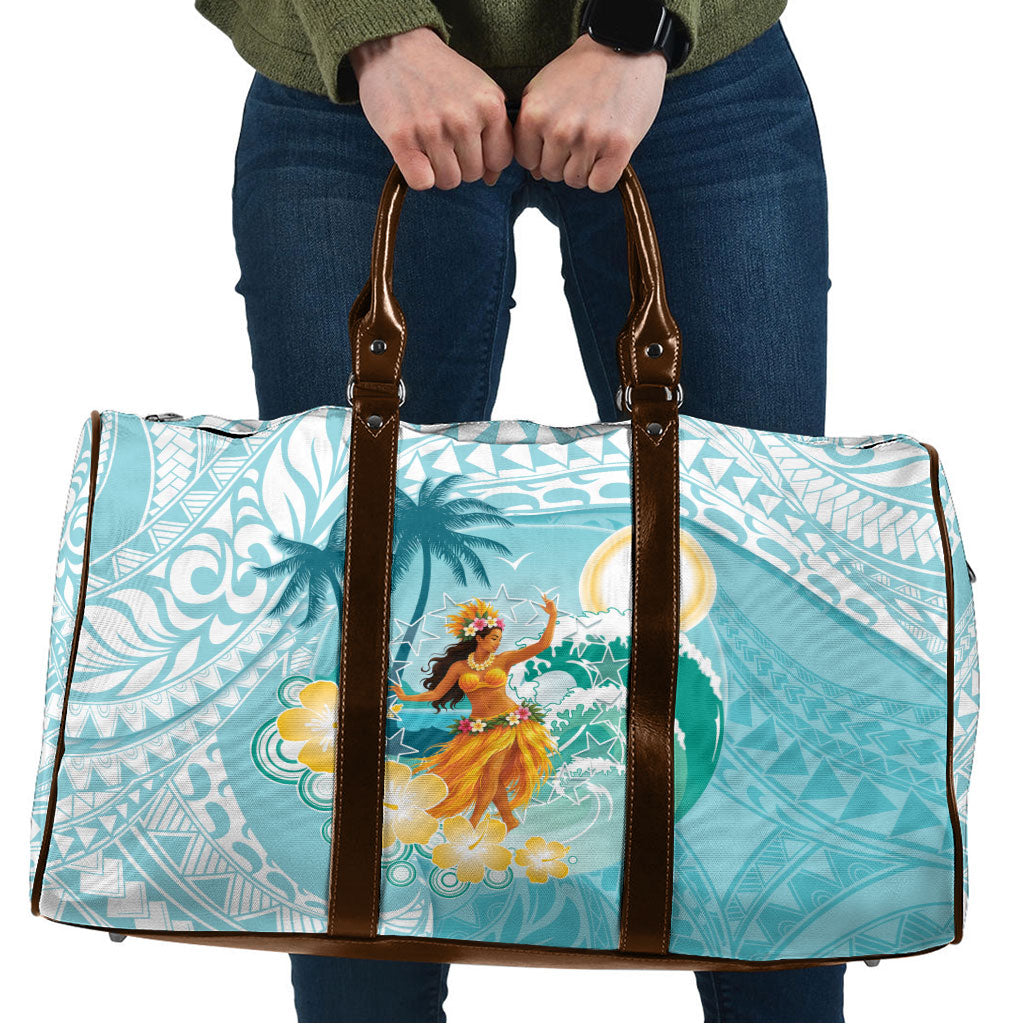 Ura Cook Islands Travel Bag Kuki 'Airani Traditional Dance Tropical Vibes LT14 Cyan - Polynesian Pride
