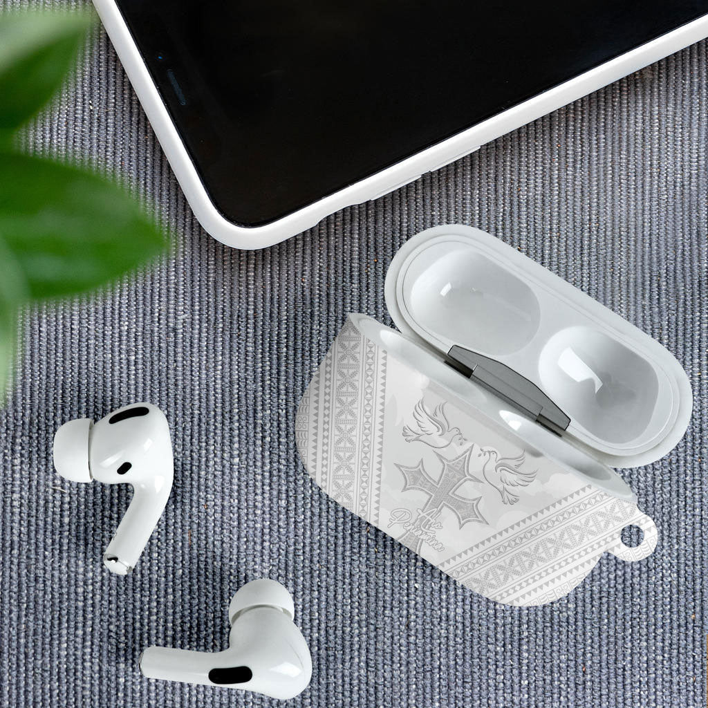 Peniamina Gospel Day Niue AirPods Case Cross Dove Hiapo Pattern White LT14 - Polynesian Pride