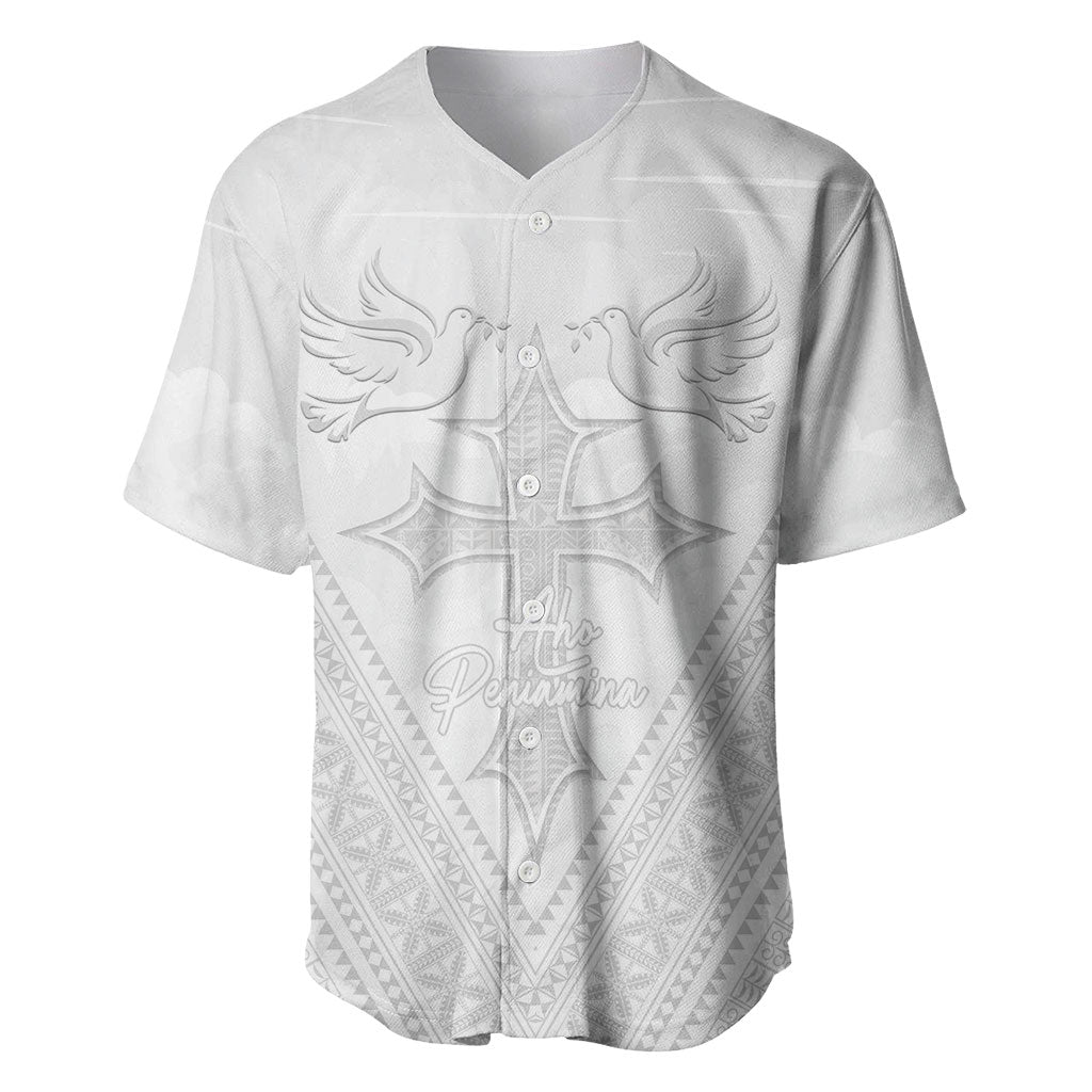 Peniamina Gospel Day Niue Baseball Jersey Cross Dove Hiapo Pattern White LT14 White - Polynesian Pride