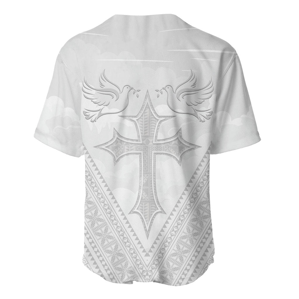 Peniamina Gospel Day Niue Baseball Jersey Cross Dove Hiapo Pattern White LT14 - Polynesian Pride