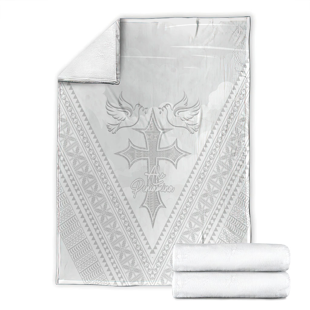 Peniamina Gospel Day Niue Blanket Cross Dove Hiapo Pattern White LT14 - Polynesian Pride