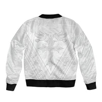 Peniamina Gospel Day Niue Bomber Jacket Cross Dove Hiapo Pattern White LT14 - Polynesian Pride