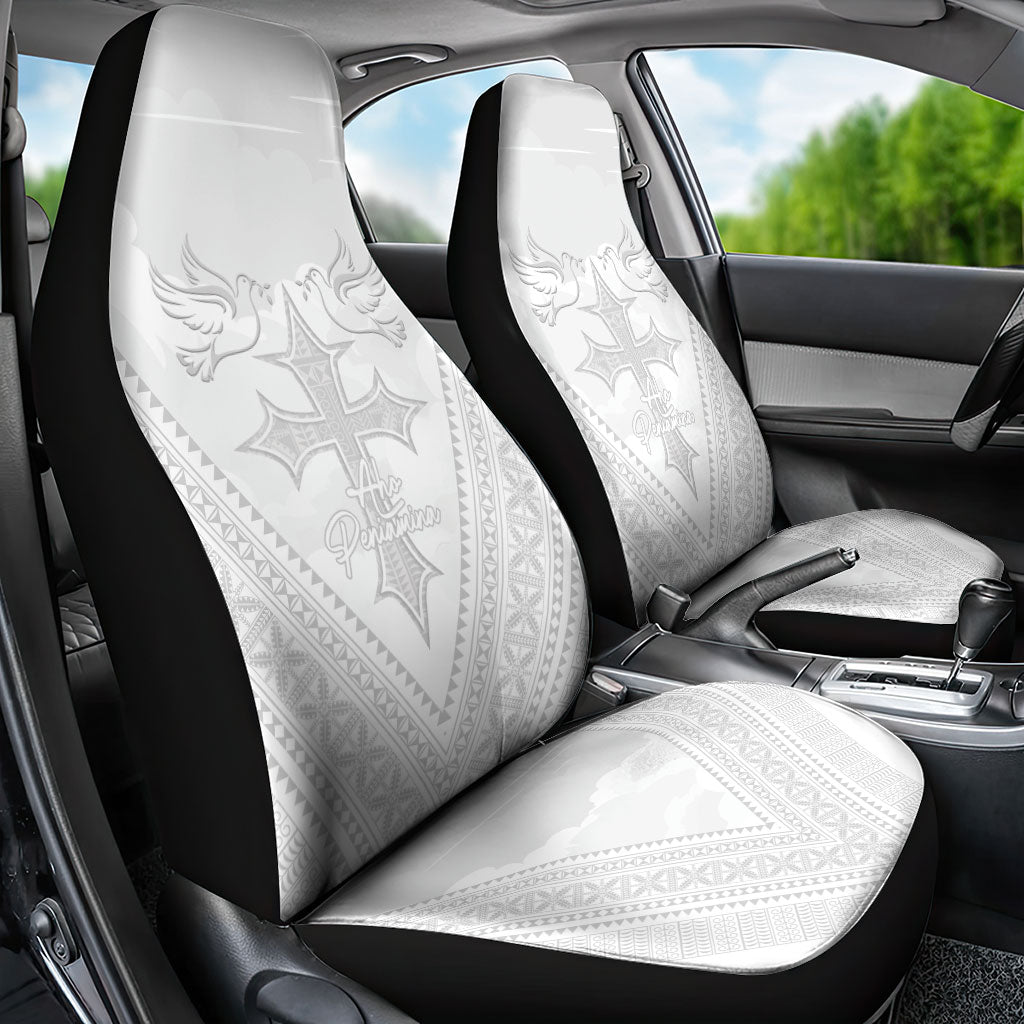 Peniamina Gospel Day Niue Car Seat Cover Cross Dove Hiapo Pattern White LT14 - Polynesian Pride