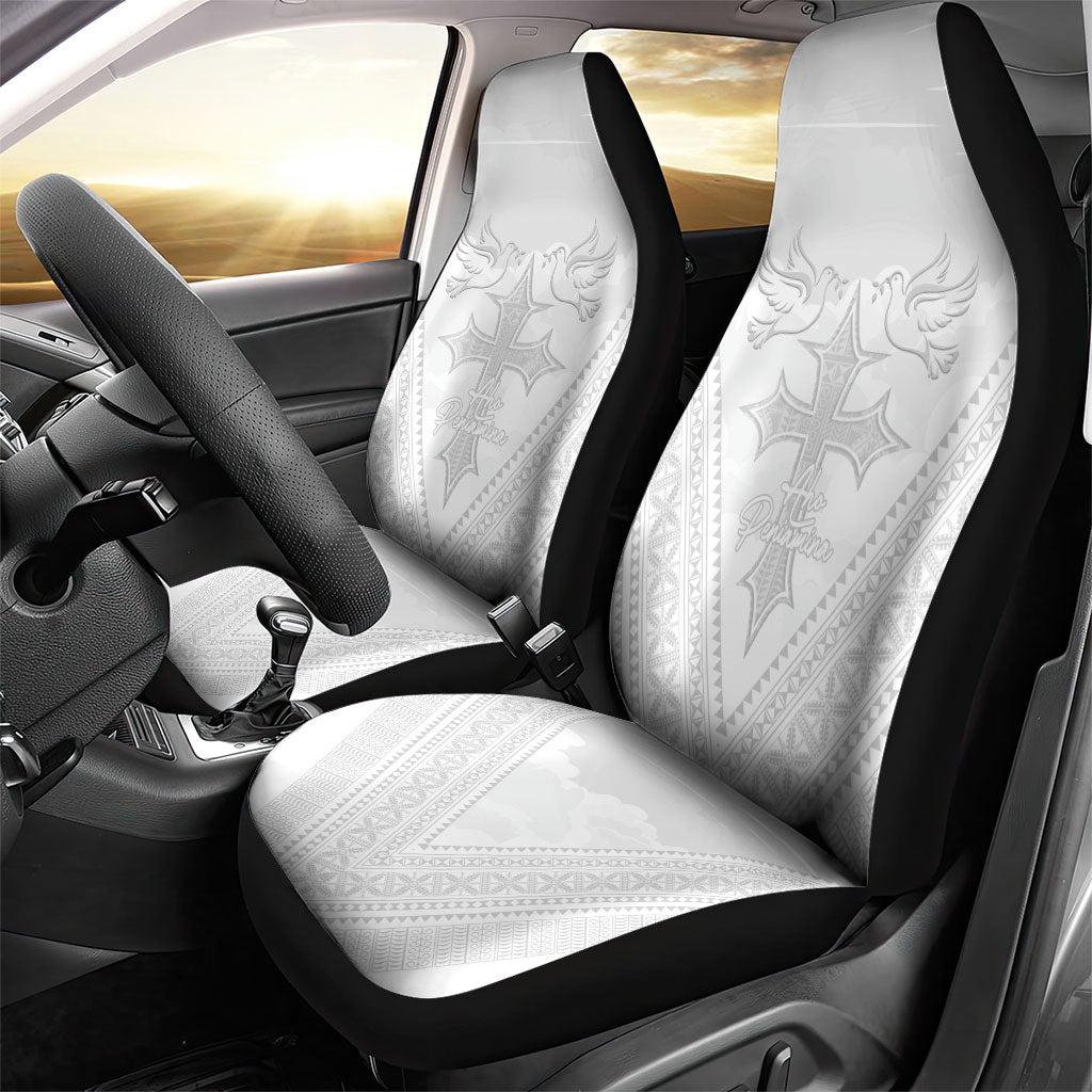 Peniamina Gospel Day Niue Car Seat Cover Cross Dove Hiapo Pattern White LT14 - Polynesian Pride