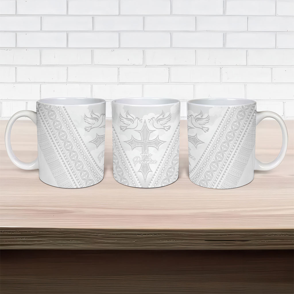 Peniamina Gospel Day Niue Ceramic Mug Cross Dove Hiapo Pattern White LT14 - Polynesian Pride