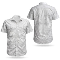 Peniamina Gospel Day Niue Couples Matching Puletasi and Hawaiian Shirt Cross Dove Hiapo Pattern White LT14 - Polynesian Pride