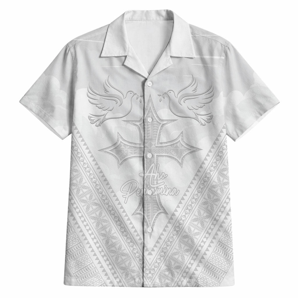 Peniamina Gospel Day Niue Hawaiian Shirt Cross Dove Hiapo Pattern White LT14 White - Polynesian Pride