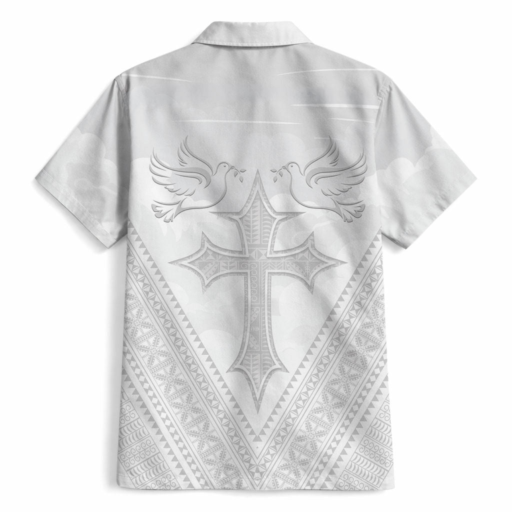 Peniamina Gospel Day Niue Hawaiian Shirt Cross Dove Hiapo Pattern White LT14 - Polynesian Pride
