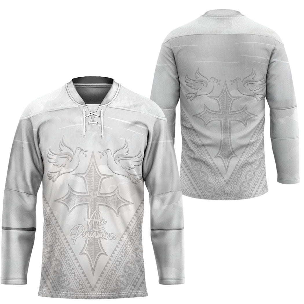 Peniamina Gospel Day Niue Hockey Jersey Cross Dove Hiapo Pattern White LT14 - Polynesian Pride