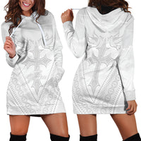 Peniamina Gospel Day Niue Hoodie Dress Cross Dove Hiapo Pattern White LT14 - Polynesian Pride