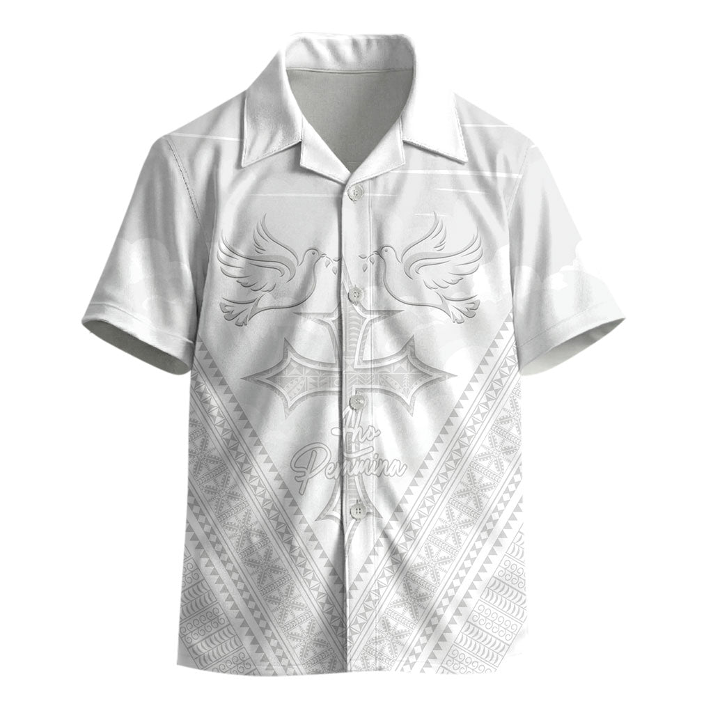Peniamina Gospel Day Niue Kid Hawaiian Shirt Cross Dove Hiapo Pattern White LT14 - Polynesian Pride