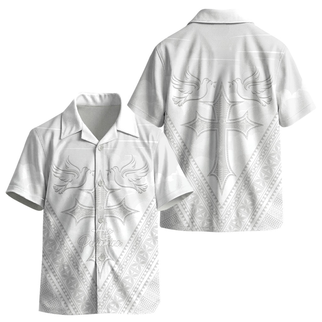 Peniamina Gospel Day Niue Kid Hawaiian Shirt Cross Dove Hiapo Pattern White LT14 - Polynesian Pride