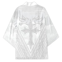Peniamina Gospel Day Niue Kimono Cross Dove Hiapo Pattern White LT14 - Polynesian Pride