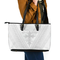 Peniamina Gospel Day Niue Leather Tote Bag Cross Dove Hiapo Pattern White LT14 - Polynesian Pride