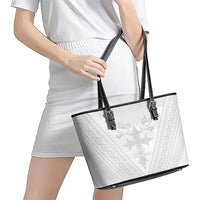 Peniamina Gospel Day Niue Leather Tote Bag Cross Dove Hiapo Pattern White LT14 - Polynesian Pride
