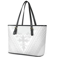 Peniamina Gospel Day Niue Leather Tote Bag Cross Dove Hiapo Pattern White LT14 - Polynesian Pride