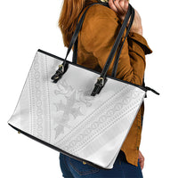 Peniamina Gospel Day Niue Leather Tote Bag Cross Dove Hiapo Pattern White LT14 - Polynesian Pride