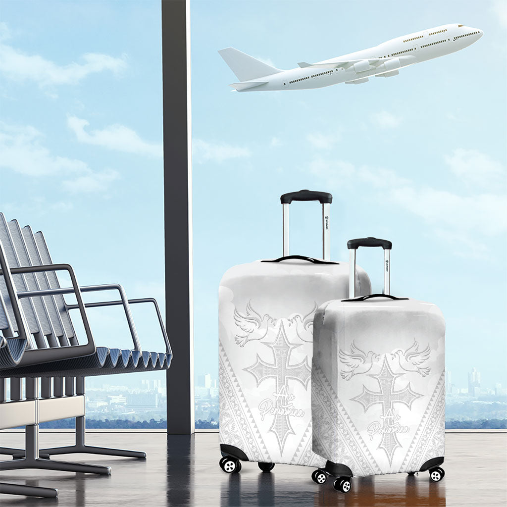 Peniamina Gospel Day Niue Luggage Cover Cross Dove Hiapo Pattern White LT14 - Polynesian Pride